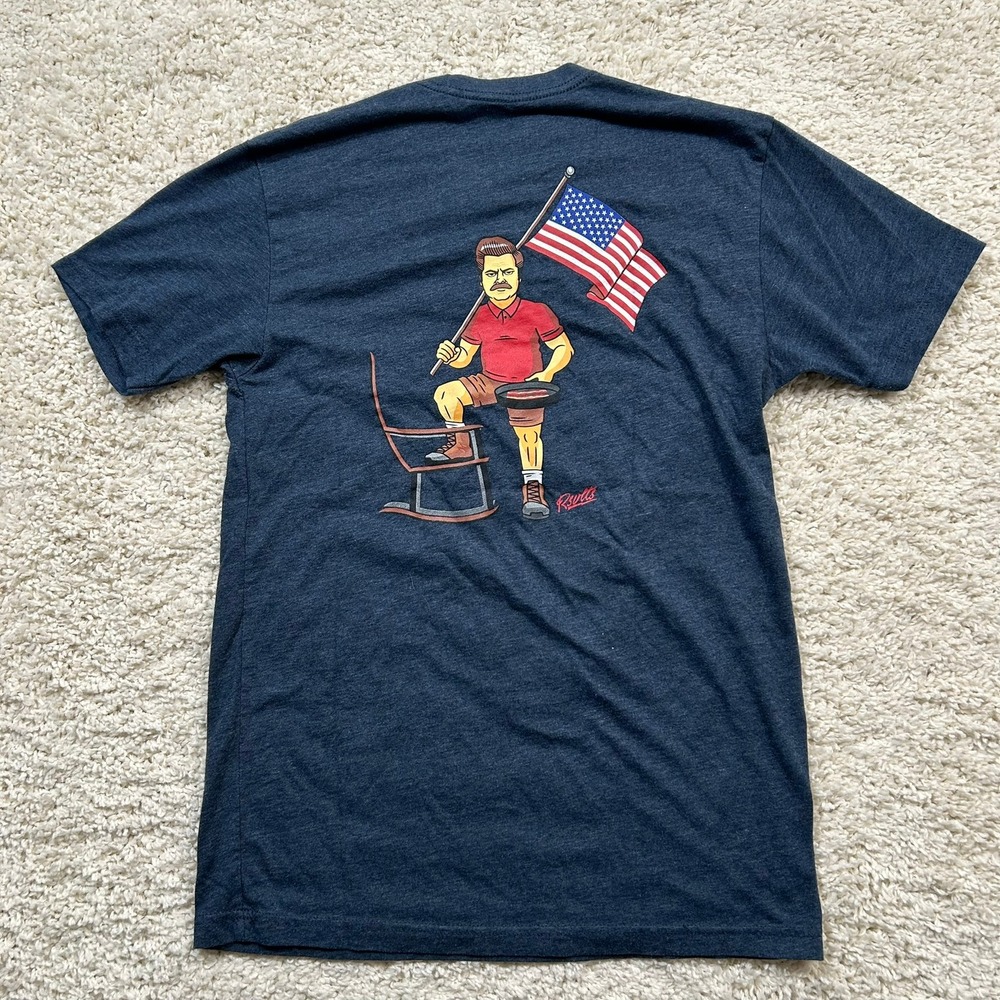 RSVLTS Parks and Recreation T-Shirt Small Navy Ron Swanson American Flag Graphic